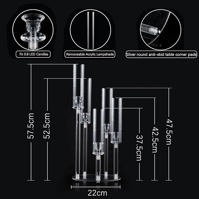8sets 5 Arms Acrylic Clear Candelabra Centerpieces for Wedding,Clear Candle Holder Acrylic Bulk Table Centerpiece for Candle Sticks Christmas Party Living Room Dinner Advent