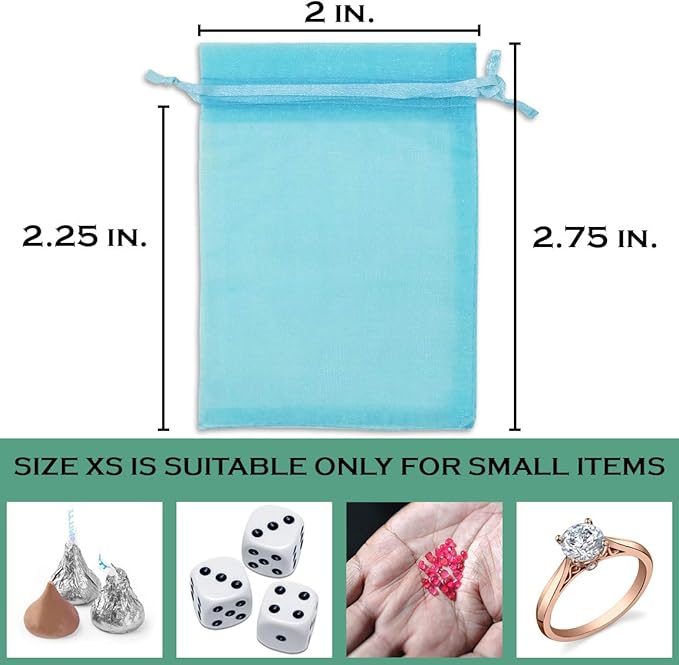 TheDisplayGuys 48-Pack 2" x 2-3/4" Turquoise Blue Sheer Organza Gift Bags with Drawstring, Jewelry Candy Treat Wedding Party Favors Mesh Pouch