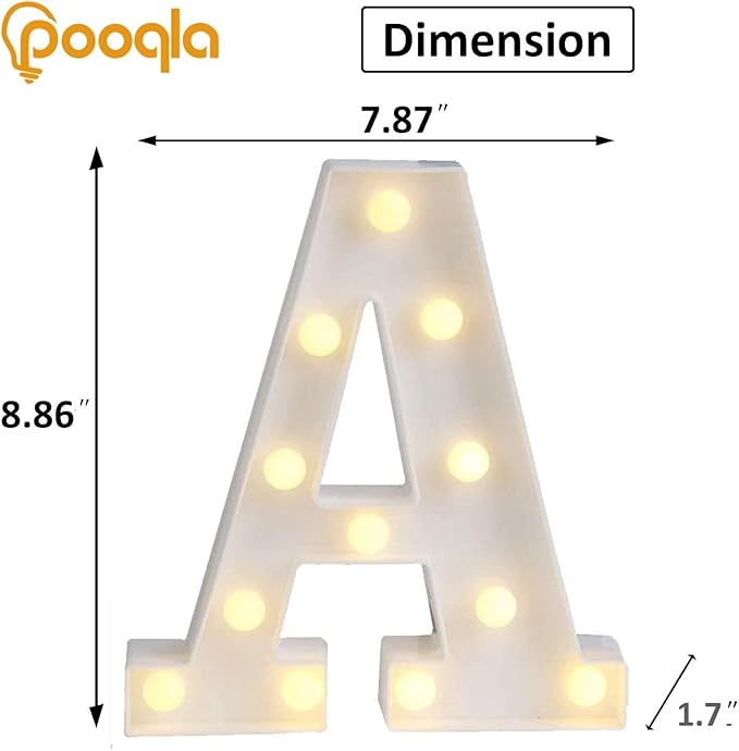 Pooqla LED Light Up Letters, Warm White and Colorful Lighted Marquee Letters with Remote, Lighted Letter for Party Birthday Decorations, Gift for Girls Boys Night Light, Wedding Home Decor, Letter A