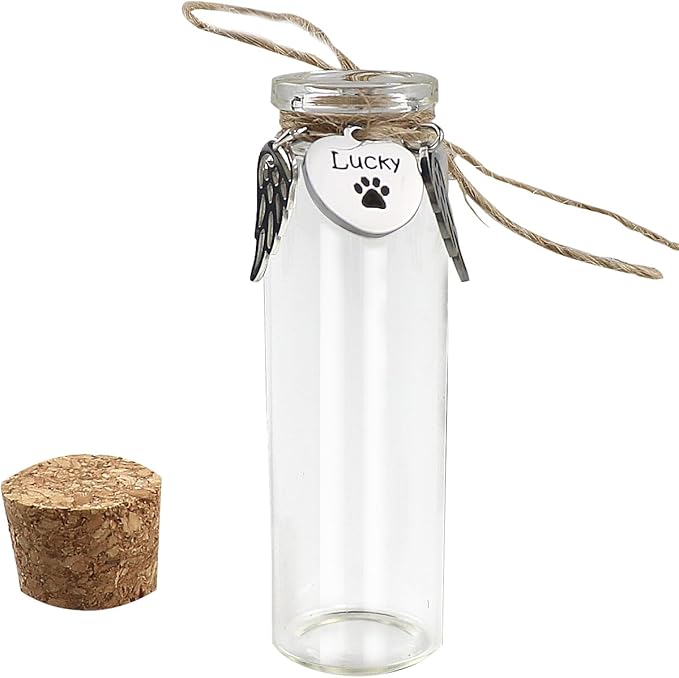 Pet Hair Memorial Bottle,Glass Vial for Ashes Or Hair Dog Or Cat Keepsake Pet Loss Gift (Custom Name)