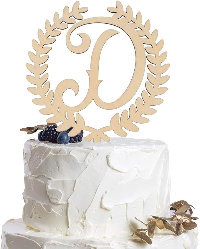 LINGTEER Personalized Inital Letter D Wooden Cake Topper Perfect for Birthday Rustic Wedding Anniversary Party Keepsake Decoration