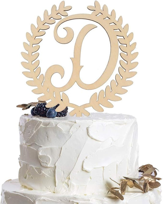 LINGTEER Personalized Inital Letter D Wooden Cake Topper Perfect for Birthday Rustic Wedding Anniversary Party Keepsake Decoration