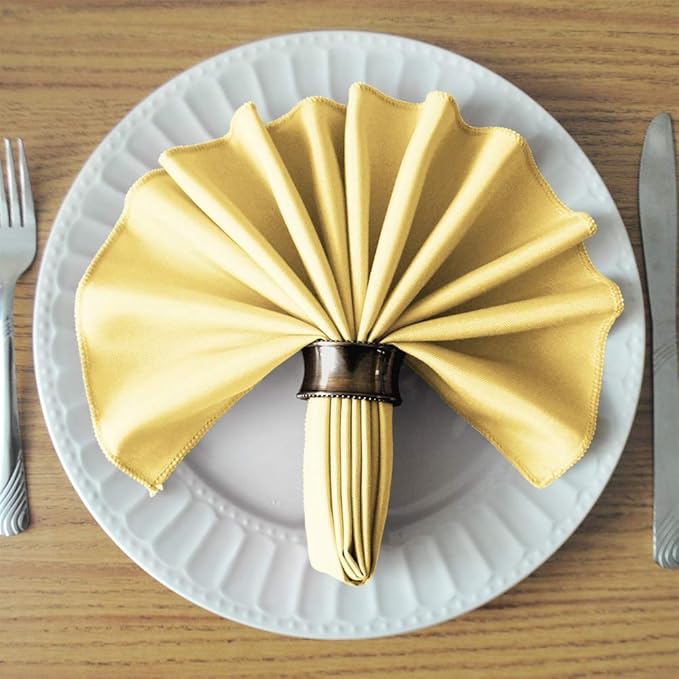 TableLinensforLess 17x17 Inch Polyester Cloth Napkins, Set of 12 (Butter Yellow)