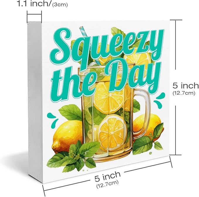 Lemon Decor Farmhouse Summer Wood Block Sign Lemonade Decorations for Home Kitchen Wall 5 x 5 Inches