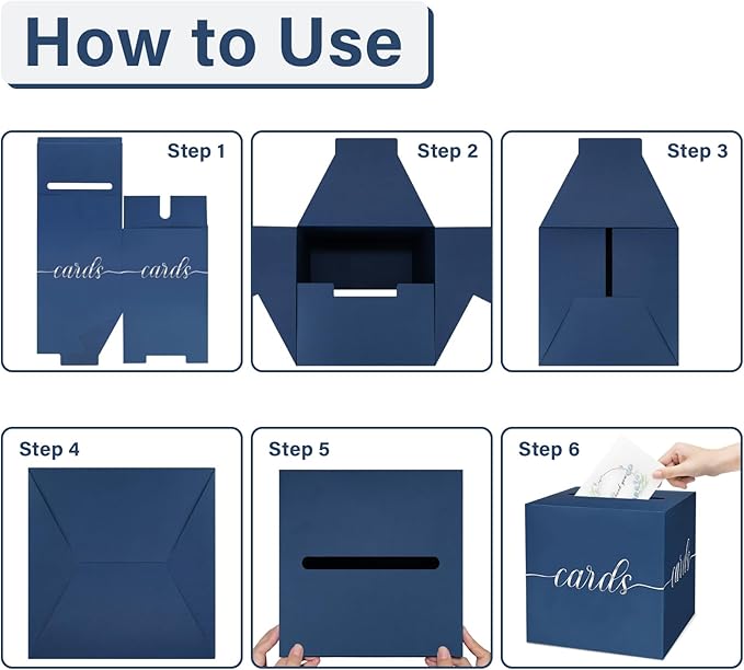 1 Pack Navy Blue and Silver Foil Card Box for Party, 8.7" Navy Blue Gift Card Box Money Box for Birthday, Wedding, Baby Shower, Retirement, Anniversary, Raffle Ticket, Graduation