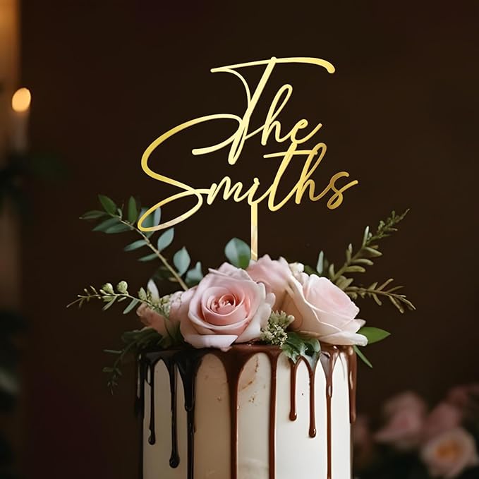 Personalized Wedding Cake Topper in Acrylic Custom Bride and Groom Last Name Cake Decoration