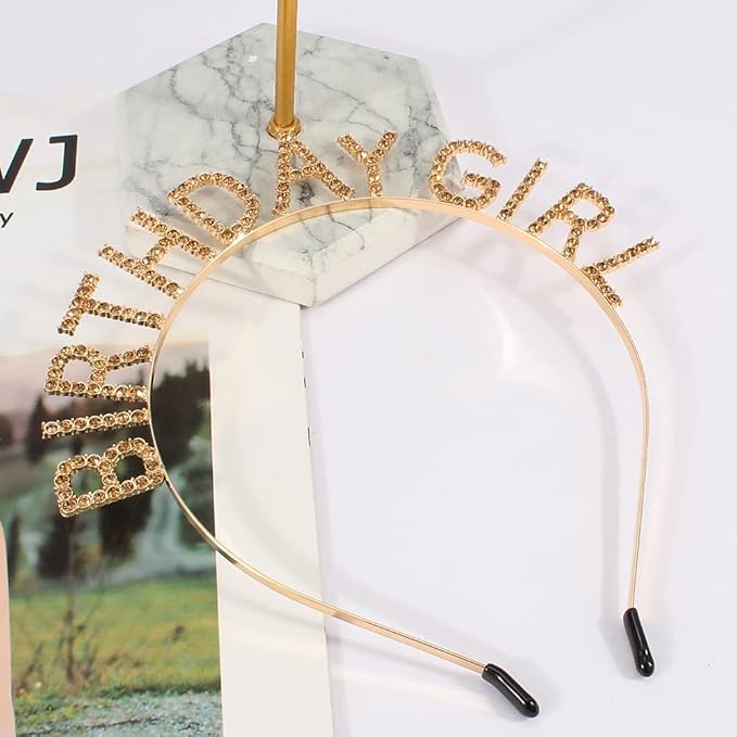 AOPRIE Birthday Girl Headband Tiara for Women & Girls - Happy Birthday Princess Crown Rhinestone Accessory, Gold Yellow