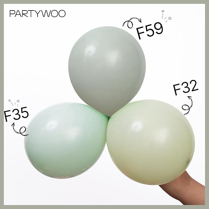 PartyWoo Dusty Green Balloons 50pcs 12 Inch Sage Olive Eucalyptus Green Boho Neutral Latex Helium Balloons for Baby Shower Wedding Jungle Woodland Themed Birthday Party Decorations Green-F59