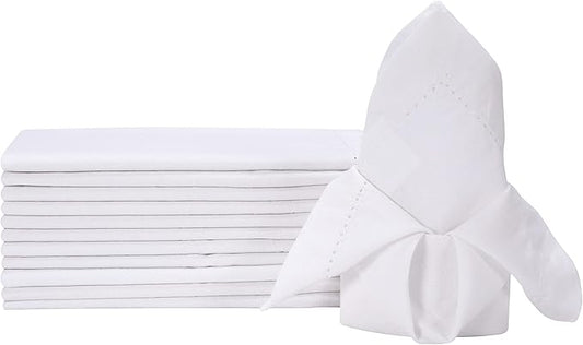 LFH Home Cloth Dinner Napkins White, Cotton Dinner Napkin, Hemstitched Napkin Set of 12, Machine Washable Napkin for Farmhouse, Living Room, Christmas, Family Gathering, 18x18 Inch White