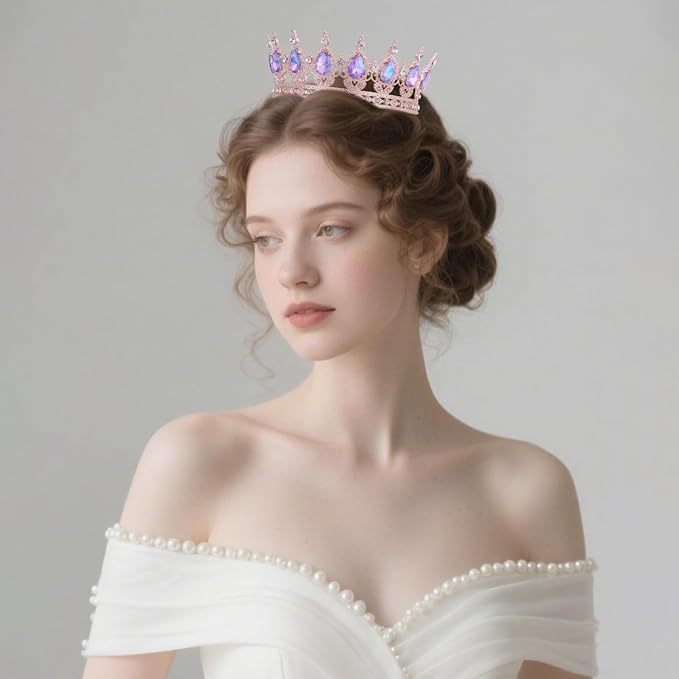 Purple Crown for Women Crystal Tiara and Queen Crown for Girl Wedding Headband for Bride Hair Accessories for Costume Birthday Party Cake Decoration Prom