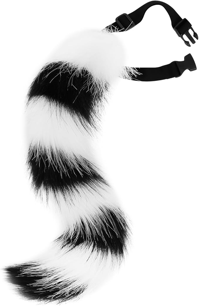 Animal Cat Wolf Fox Dog Faux Fur Tail for Halloween Party Cosplay Costume Accessories Whiteblack