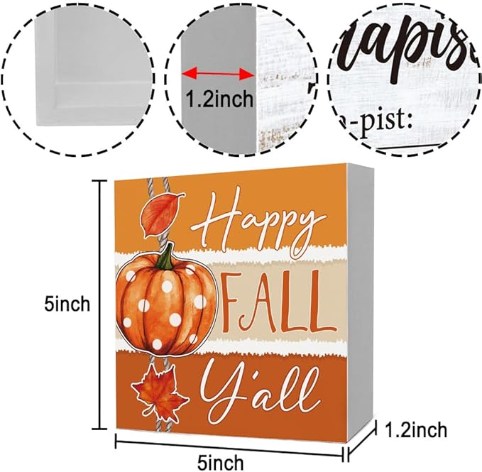Fall Theme Sign Retro Farmhouse Fall Artwork Decor Autumn Harvest Thanksgiving Wooden Sign, Rustic Wood Maples Decorations for Indoor Outdoor Home Office Supplies (Happy Fall Y'all)