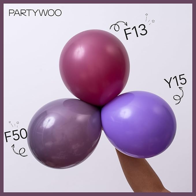PartyWoo Dusty Purple Balloons 100 pcs Different Sizes of 18 12 10 5 Inch Dark Purple Latex Helium Balloon Arch Kit Garland for Baby Shower Halloween Butterfly Birthday Party Decorations Purple-F50