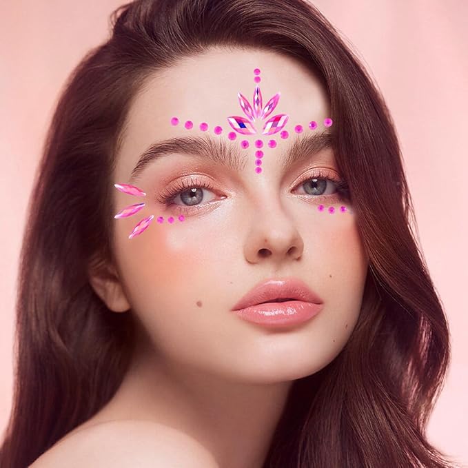 Mermaid Face Gems Stick Jewels Halloween Body Eye Face Jewels Gems Rave Festival Tattoo Glitter Self Adhesive Crystals Rhinestones Diamonds Tattoos Sticker Party Carnival Festival Decorations (Pink)