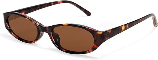 Retro Oval Sunglasses for Women Chic Cat Eye 90s Sunnies Lightweight Narrow Shades Trendy UV protection Sun Glasses