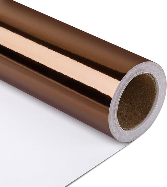 NESCCI Brown Metallic Wrapping Paper, Solid Color Paper,Gift Wrapping Paper,Perfect for Wedding,Valentine's Day,Birthday, Christmas,Baby Shower,DIY Bouquet (17.5 Inches X 32.8 Feet)