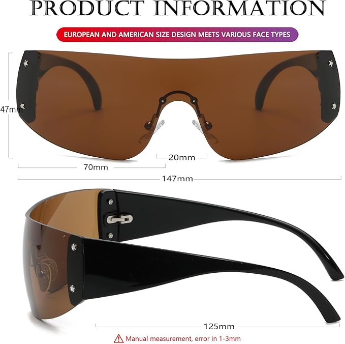 AIEYEZO Oversized Y2K Sunglasses for Women Men Trendy Retro Wrap Around Big Shield Sun Glasses