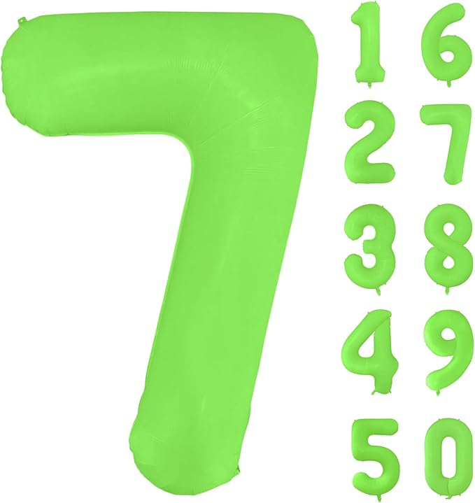 Fluorescent Green Number Balloon 40 inch Giant Foil Helium Balloons Green Number 7 Balloon for 7th Birthday Party Decorations