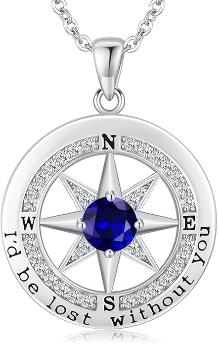 S925 Necklace Gift for Wife |Compass Jewelry |Women Anniversary |Sterling Silver |Girlfriend Birthday Gifts for Her Valentines |I'd be Lost without You |Jewel 18K Gold