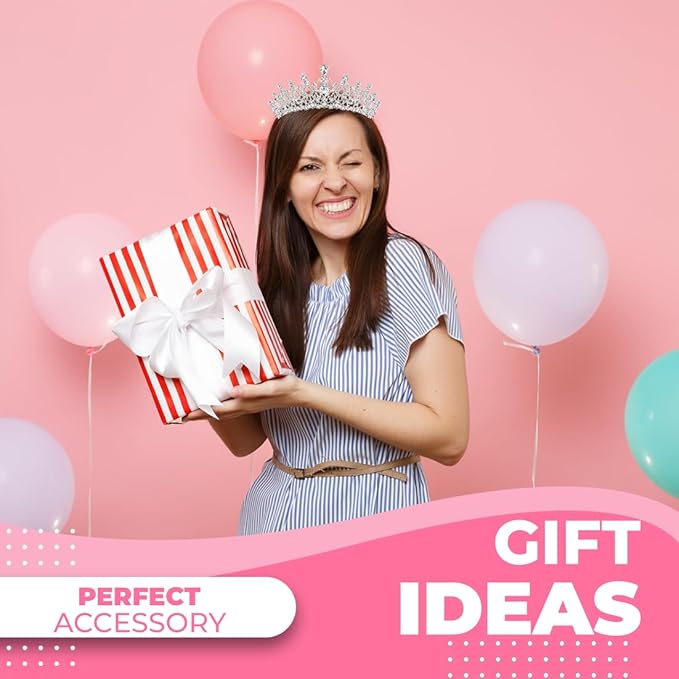 Birthday Tiara and Crown with Sash for Women, Hair Accessories for Wedding Party Costume (B - Silver)