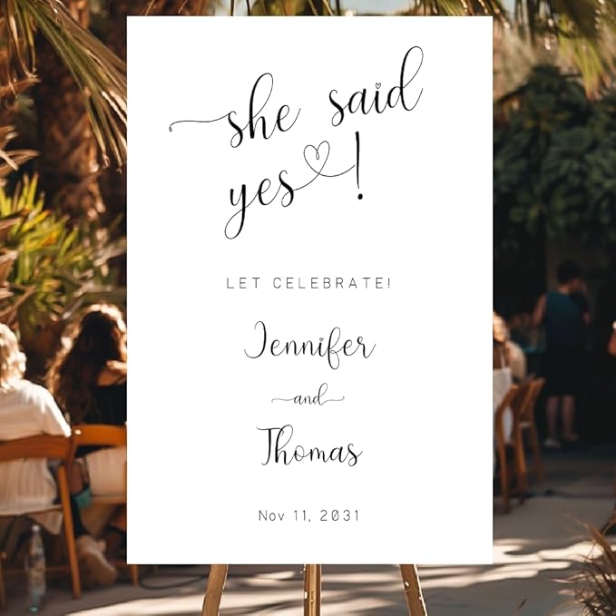 Personalized Engagement Welcome Sign – Minimalist Engagement Party Yard Sign – We’re Engaged Signs – Engagement Party Decorations for Couple - She Said Yes! (Version 3)