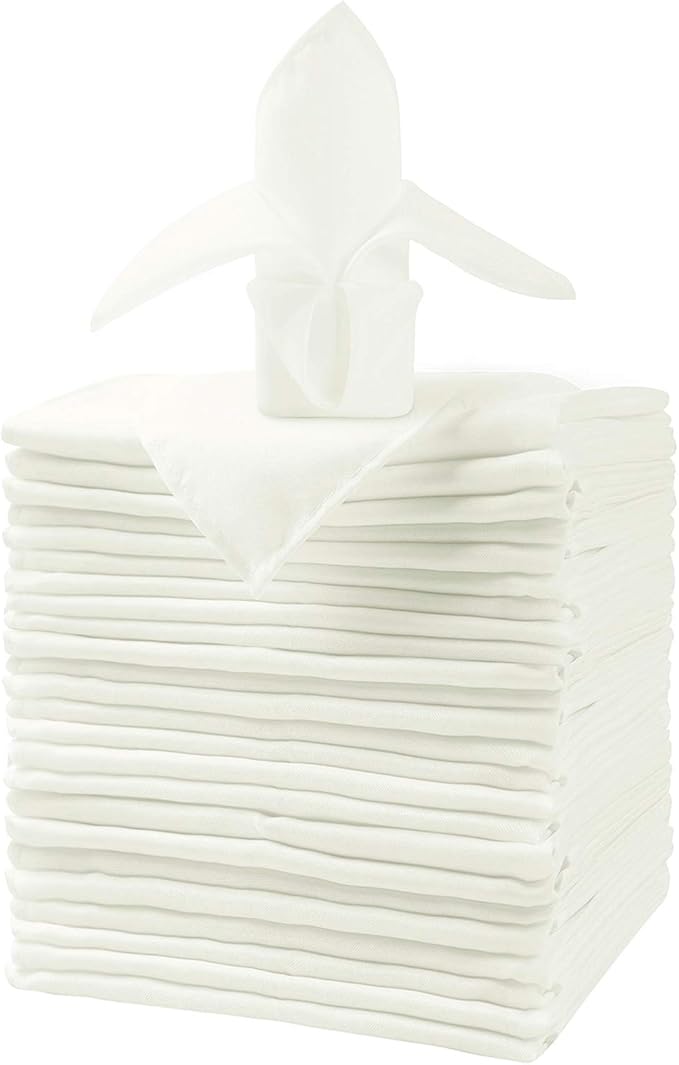 25pcs Polyester Cloth Napkins - 17 x 17 inch Ivory Dinner Washable Napkins with Hemmed Edges for Restaurant/Wedding/Hotel(25,Ivory)
