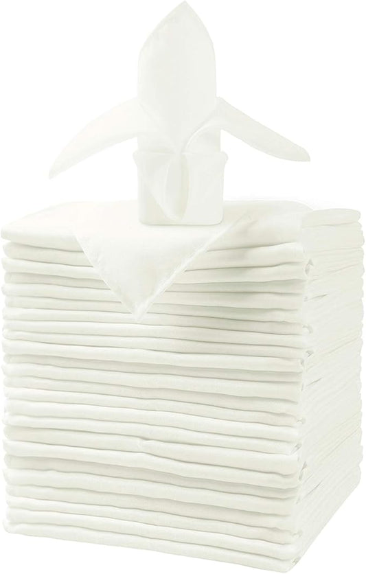 25pcs Polyester Cloth Napkins - 17 x 17 inch Ivory Dinner Washable Napkins with Hemmed Edges for Restaurant/Wedding/Hotel(25,Ivory)