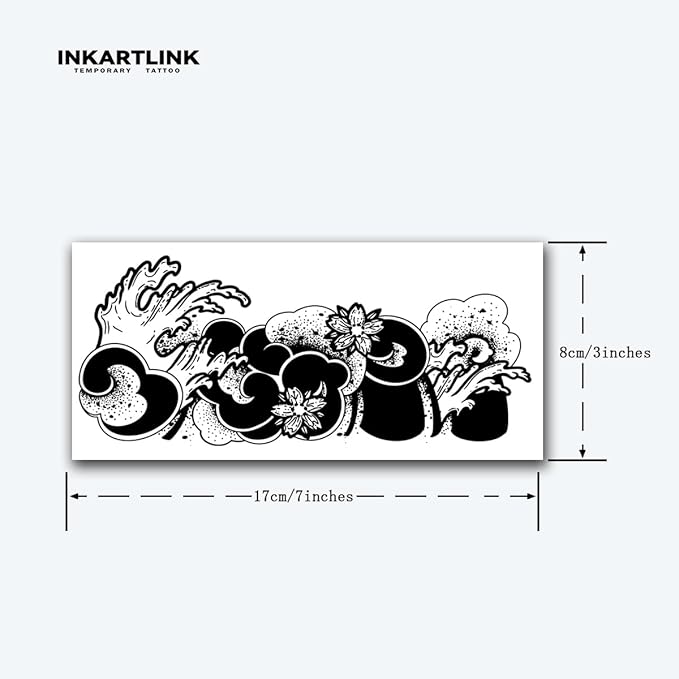 INKARTLINK Tattoo Tech, 2 Sheets Large Semi Permanent Tattoo, Adult Art Design Temporary Tattoos, Lasts 1-2 Weeks, Waterproof, Realistic Look, No Adhesive, No Reflection (Wave Armlet Design)