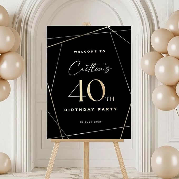 Editable Luxury Any Age Birthday Welcome Sign, Black Gold Poster, Luxury Template, customized birthday yard signs, birthday decorations, birthday Sign