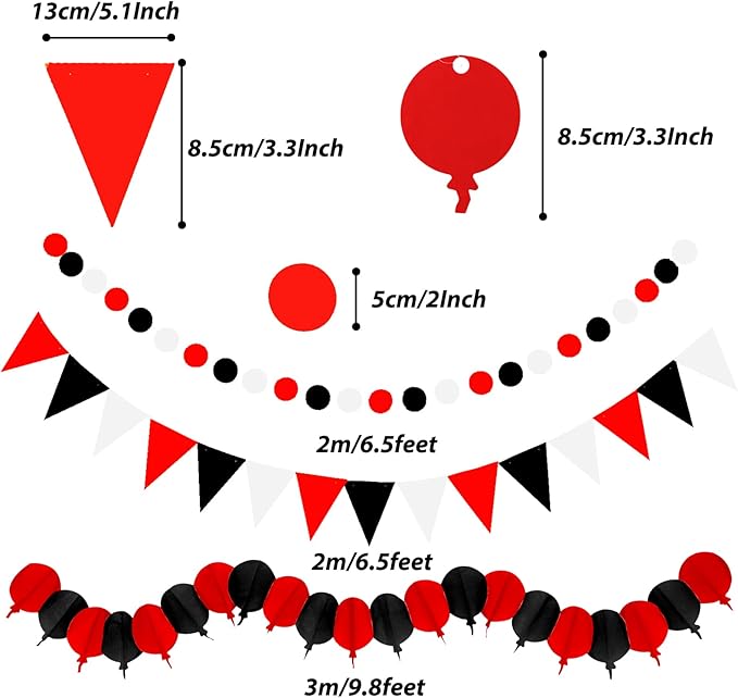 ZERODECO Party Decorations, 41 Pcs Black and Red Papar Fans Pompoms Garlands String Tissue Paper Tassel for Graduation Bridal Baby Shower Wedding Boy Girl Birthday Party