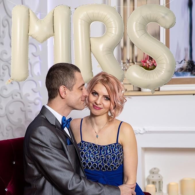 Biapian 40 Inch MRS Letter Balloons, Big Cream MRS Foil Balloons, 3 Pcs Giant Foil Large Aluminum Balloon Helium for Wedding Bride to Be Anniversary Couple Sweetheart Hen Party Decoration (Cream)