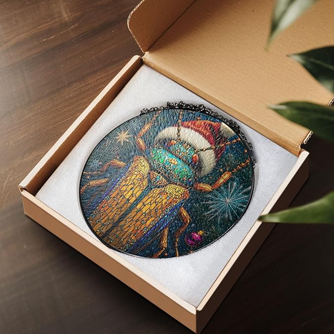 Desert Beetle Stained Glass Window Hanging Decor - Desert Beetle Christmas Hanging Ornament - Desert Beetle Christmas Decor - Wall Art Home Decoration for Indoor Outdoor - Gift for Women, Mom, Grandma