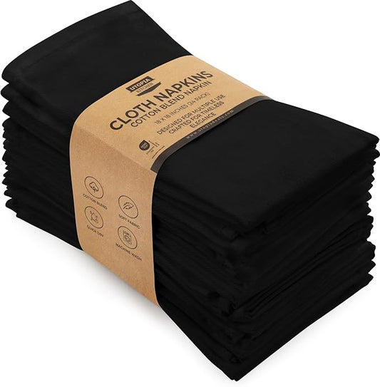 Utopia Kitchen Black Cloth Napkins [24 Pack, 18x18 Inch] Absorbent Cotton Blend Washable and Reusable for Dinner, Restaurant, Lunch, Wedding and Hotel