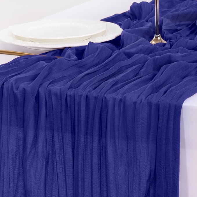 Socomi 3pcs Royal Blue Fall Thanksgiving Cheesecloth Table Runner Boho Rustic Gauze 120 inch 10FT Cheese Cloth Runner for Wedding Party Baby Shower Birthday Home Decor Holiday Decorations