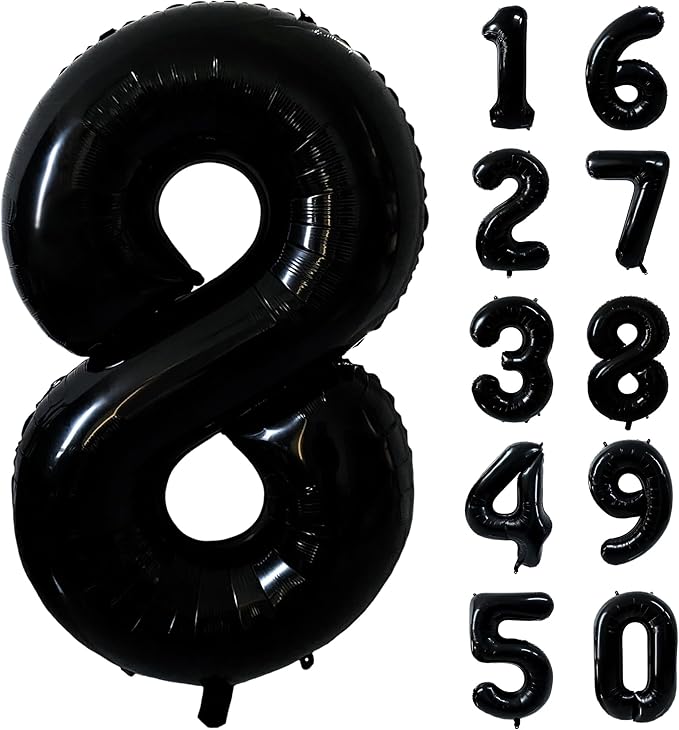 40 inch Black 8 Number Balloon Giant Foil Helium Balloons Black Large Digital Balloon 8 Number 8 Balloons for 8th Birthday Party Decorations Anniversary Events Decoration Supplies
