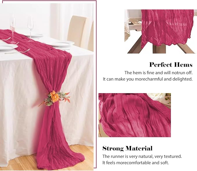 2 Pack 10 Ft Cheesecloth Table Runner Rose Red Gauze Long Table Runners Boho Gauze Cheese Cloth Table Runner Rustic Sheer Runner for Wedding Party Table Decor ( 35 x 120 Inch )