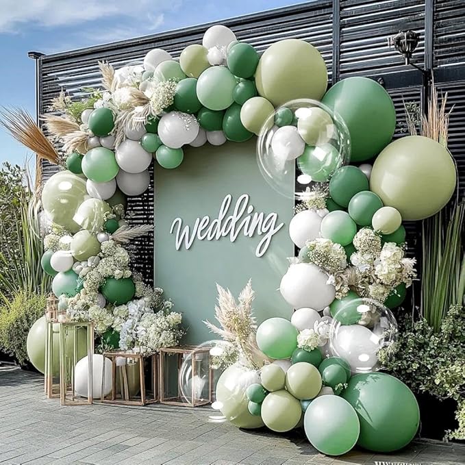 Green White Balloons Double Stuffed Dusty Green Bobo Pearl Balloon Arch Kit Latex Light Olive White Balloon Garland for Bridal Shower Birthday Baby Shower Wedding Anniversary Baptism Decor