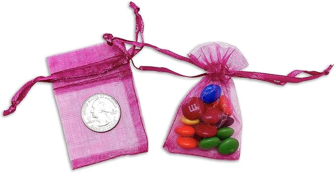 TheDisplayGuys 100-Pack XS 2 x 2 3/4" Hot Pink Sheer Organza Gift Bags with Drawstring, Jewelry Candy Treat Wedding Party Favors Mesh Pouch