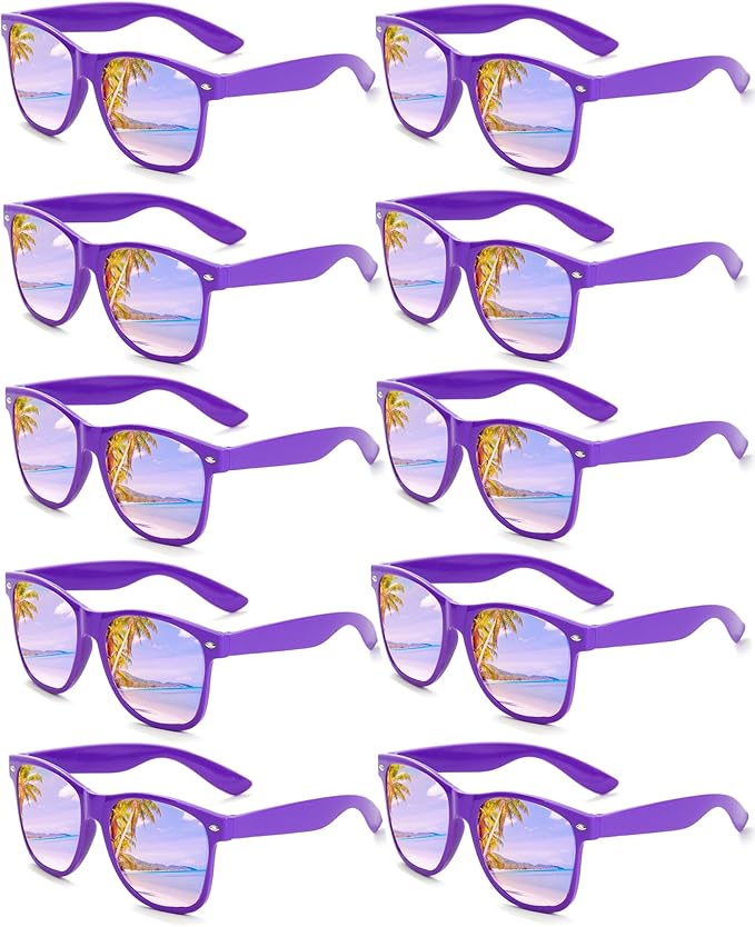 Fsmiling Purple Sunglasses Bulk Adult Party Sunglasses 80s Sunglasses Pack for Men Women Mardi Gras Party Favors-10Pack