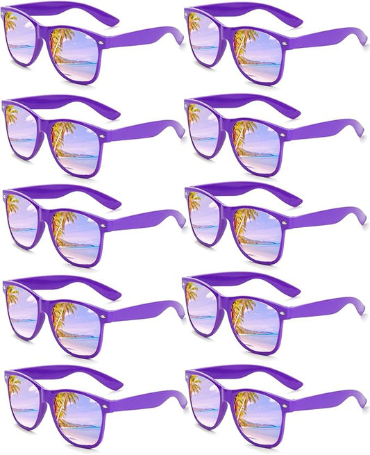 Fsmiling Purple Sunglasses Bulk Adult Party Sunglasses 80s Sunglasses Pack for Men Women Mardi Gras Party Favors-10Pack