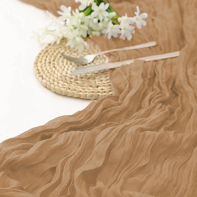2 Pack 10 Ft Cheesecloth Table Runner Brown Gauze Long Table Runners Boho Gauze Cheese Cloth Table Runner Rustic Sheer Runner for Wedding Party Table Decor ( 35 x 120 Inch )