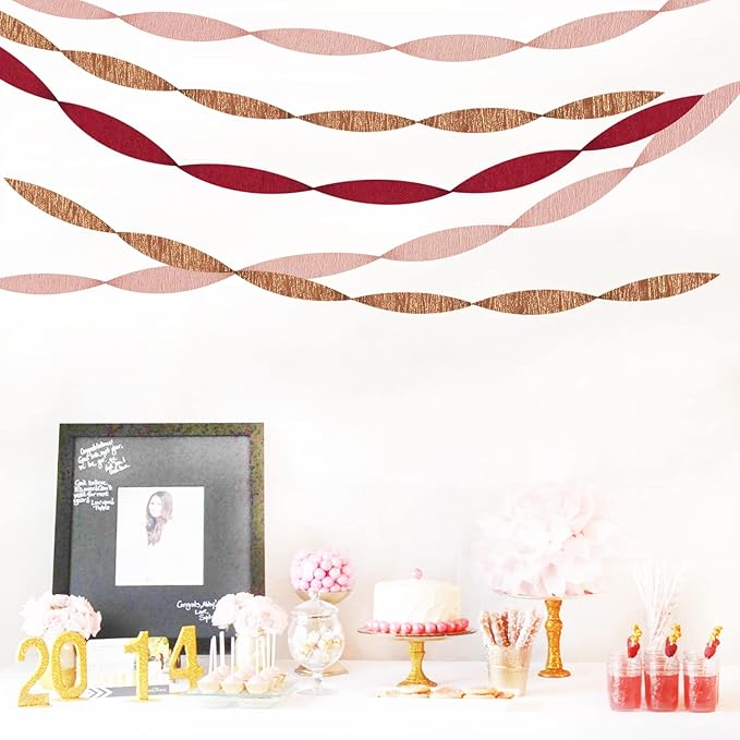 Rose-Gold Pink Burgundy-Red Party-Decorations Streamers - 9 Rolls Valentines Mothers Day Crepe Paper Streamer Garland Birthday Bachelorette Bridal Shower Engagement Wedding Brunch Decoration Panduola