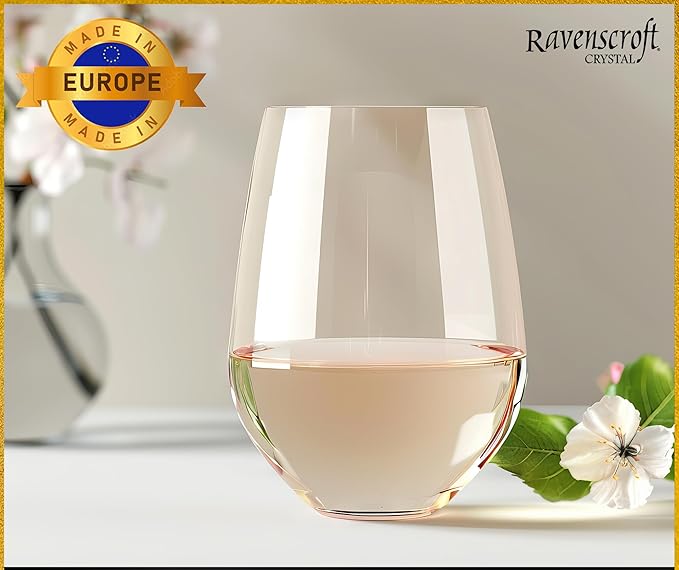 Improved Edition of Our 2017 New York Times Best Stemless Glass – Set of 6 European-Made Stemless Wine Glasses, Reinforced Base for Added Stability & Premium Feel, Dishwasher-Safe, Lead-Free, 17 oz.