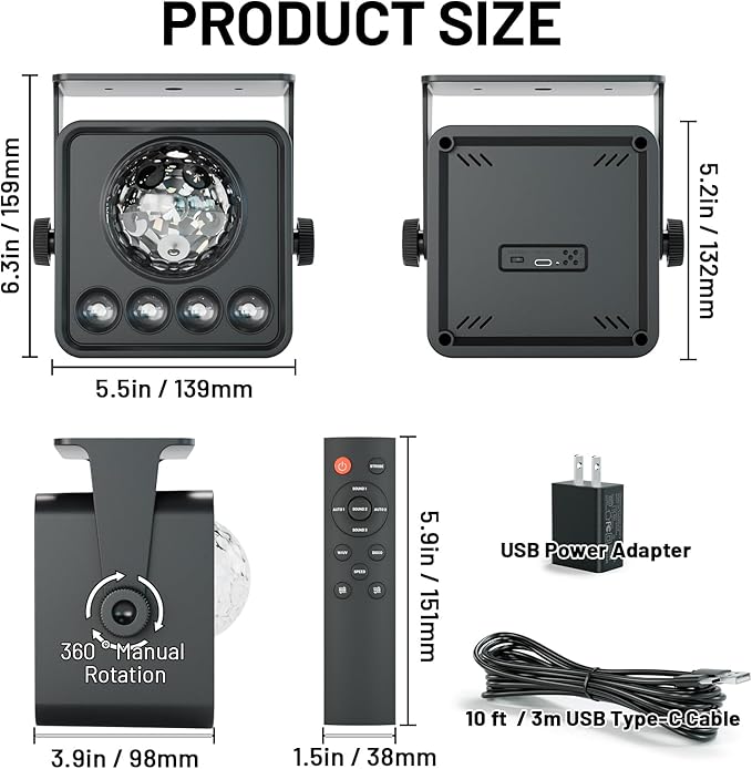 Disco Ball Party Lights Disco Light Sunset Lamp Projector with White+RGB+UV+YGB Modes LED Strobe DJ Stage Lights for TIK Tok Live Photography Parties Home Room Dance Birthday Christmas Halloween Decor