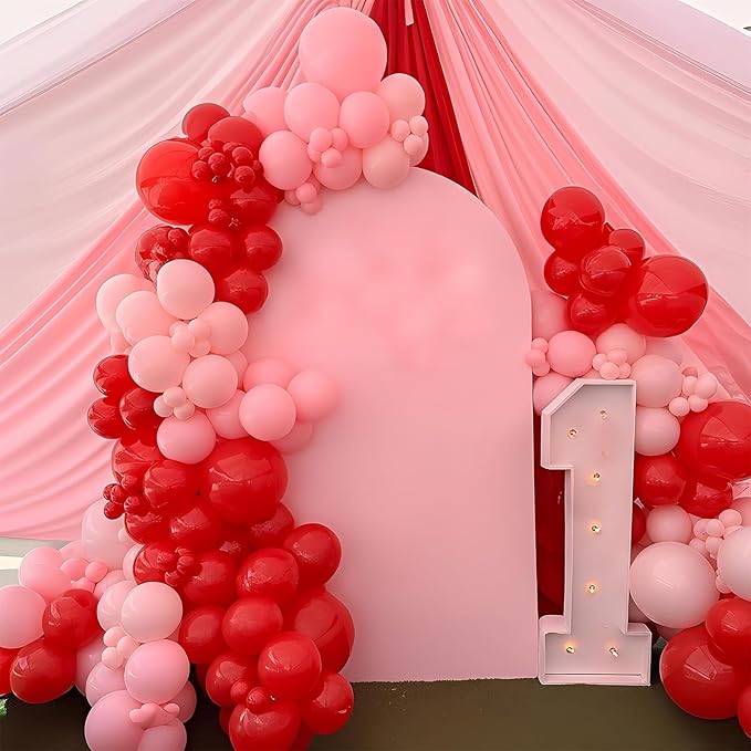 Pink and Red Balloon Arch Kit Cherry Balloon Garland 91Pcs Red Baby Pink Pastel Yellow Party Balloon for Girls Sweet One Berry First Birthday Strawberry Baby Shower Party Decorations