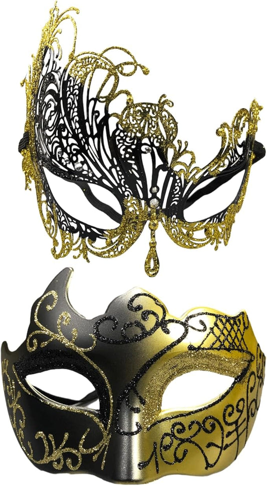 Masquerade Mask for Couple Mardi Gras Venetian Party Mask Set Halloween Costume Accessory