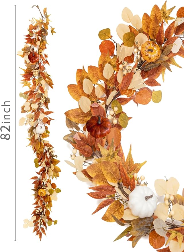 Thanksgiving Decorations - Clycaloor 6.8FT Fall Garland Maple Leaf, Artificial Autumn Hanging Vine Garland Thanksgiving Decor for Home Wedding Fireplace Party Christmas Halloween