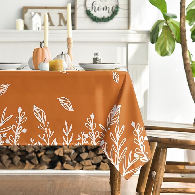 Horaldaily Fall Tablecloth 60x104 Inch Rectangular, Thanksgiving Autumn Harvest Orange Wild Flowers Table Cover for Party Picnic Dinner Decor