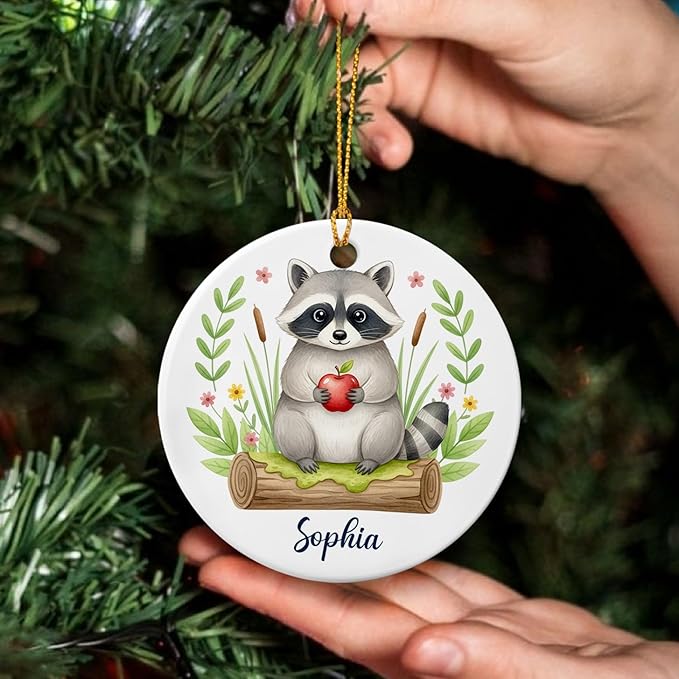 Unique Raccoon Lover Ceramic Ornament, Raccoons Christmas Ornament Personalized Choose Name, Raccoon Xmas Keepsake Gift for Dad Mom Friends Coworkers Men Women, Customized Cute Animal Decoration