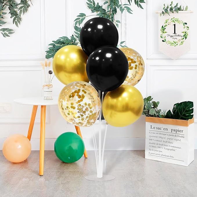 6 Set Balloon Stand with Balloons, Black and Gold Party Decorations, Birthday Graduation Retirement Father's Day Halloween New Years Decorations 2025